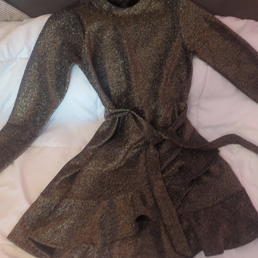 Xtraordinary Metallic Gold Belted Dress